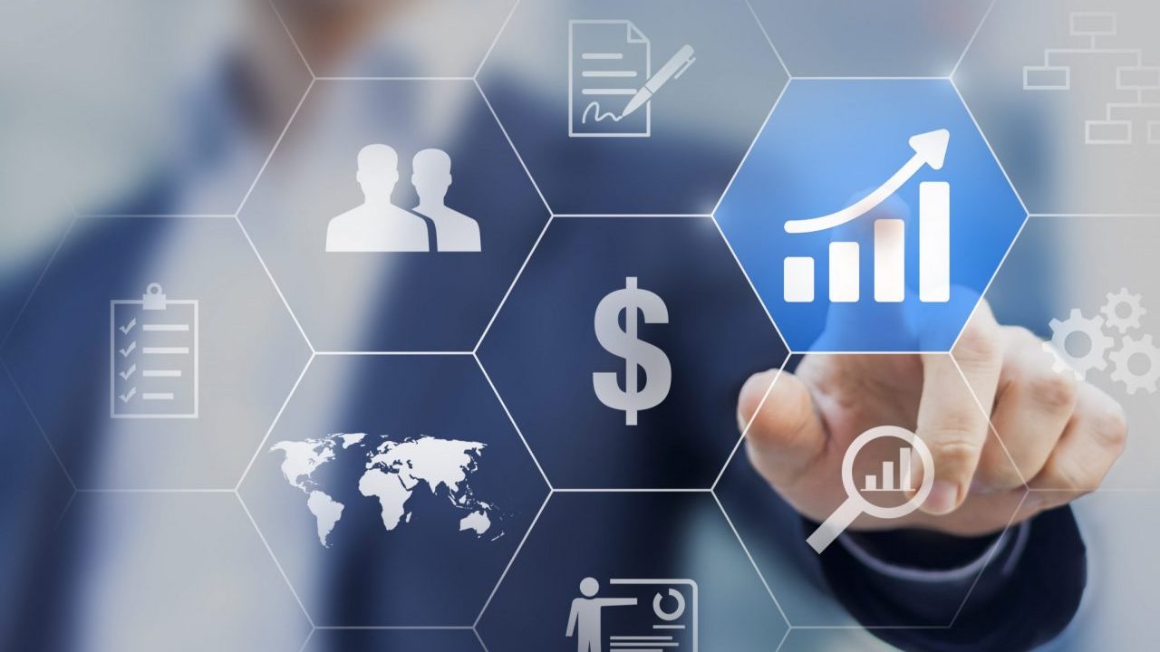 Boost your business concept. Successful businessman choosing to increase profit